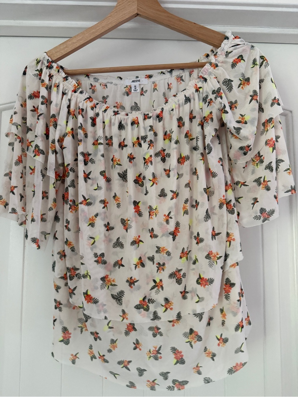 Ardene Cream Off-Shoulder Blouse with Orange & Green Floral Print